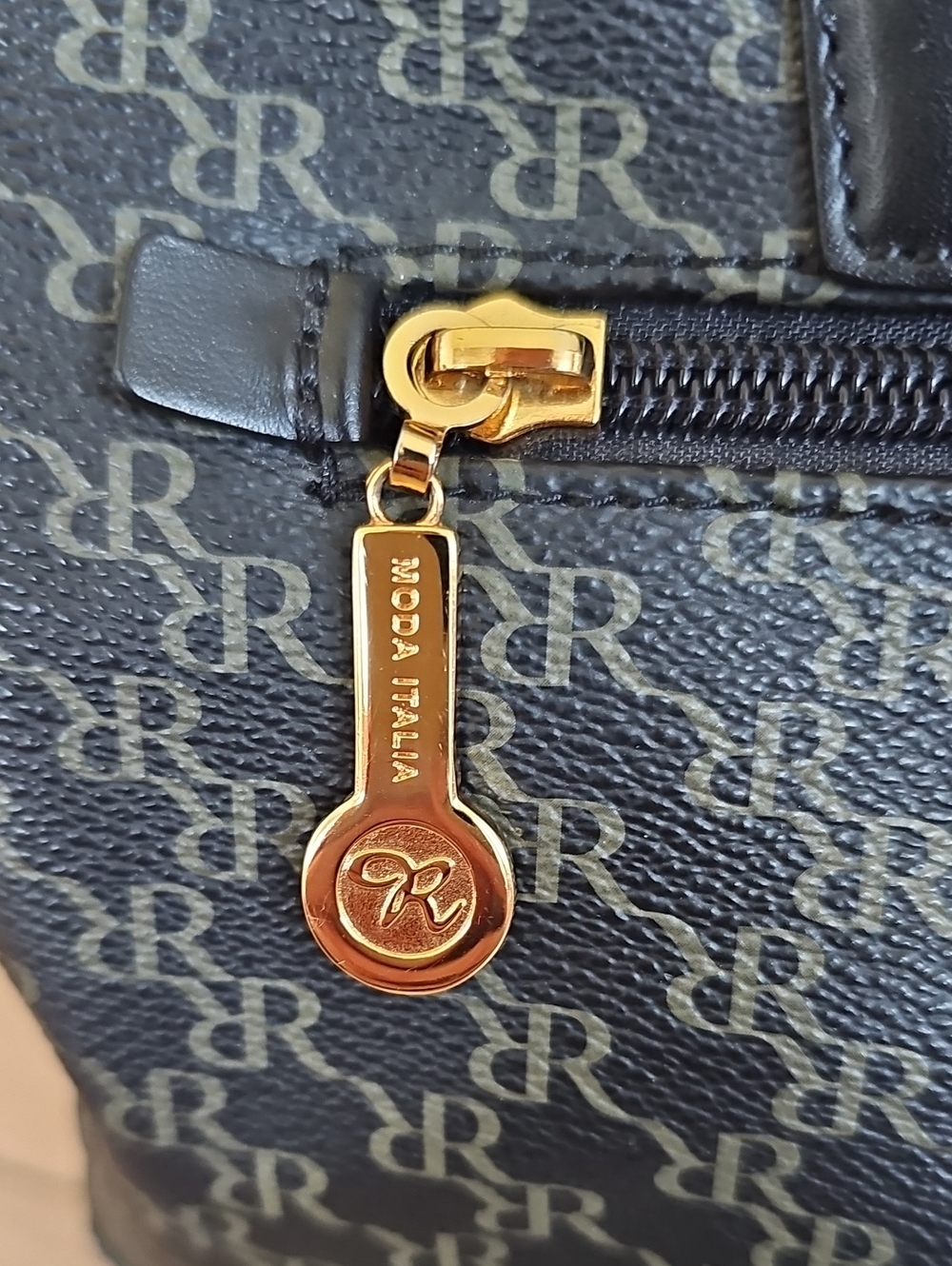 Rioni Monogram Barrel Satchel Handbag Black Brown Gold Top Handle Bag - Picture 9 of 14